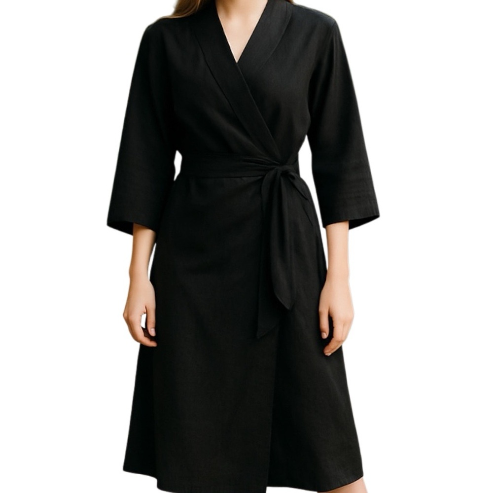 Black Wrap silk dress  with Tie Belt and V-Neckline Sz 8 P